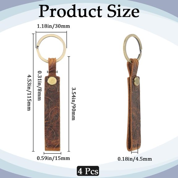 4pcs Leather Keychain with Alloy Findings Flower Pattern Coconut Brown 11.5cm