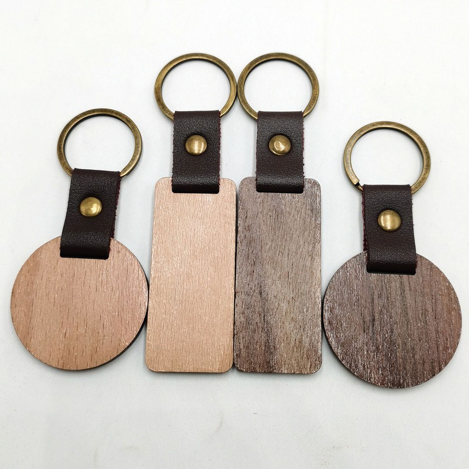 4pcs Leather Wood Keychain Blank Wooden Keychain Blanks DIY Key Chain