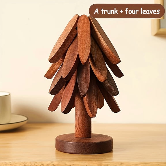 4pcs Leaves "Insulating Tree", Solid Wood Heat Insulation Mat, High-Temperature Resistant Table Mat