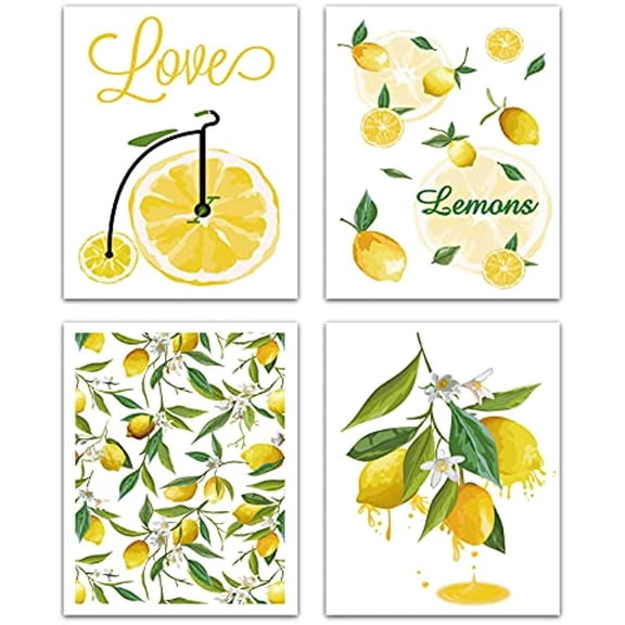 Posters Lemon Fruit Canvas Print Modern Artwork Summer Love Wall Art Posters (4 Pack)