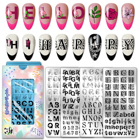 4pcs Letters Numbers Nail Stamping Plates English Alphabet Nail Art Templates Personalized Fonts Nails Design Stamp Typeface Nails Arts Plates DIY