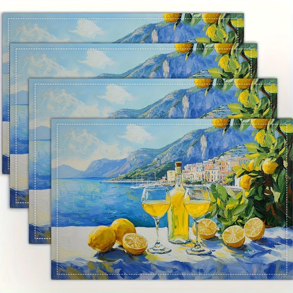 4pcs, Limon Topic Placemats, Fashion Print Pattern Table Mat, for Dining Table, Kitchen, Party, Indoor, Holiday, Dinner Parties And Home Decor (Table Mats) 12X18 Inch