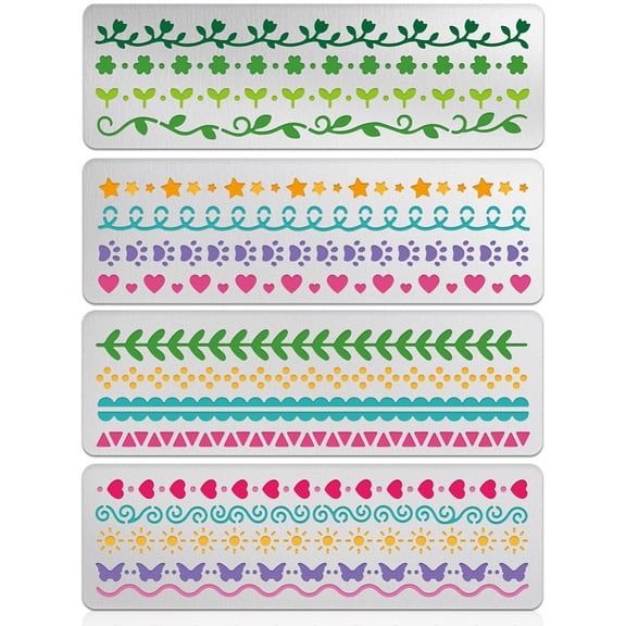 4pcs Long Border Metal Stencils Retro Stainless Steel Cute Frame Template Reusable Bookmark Label Template Stencil for Card Making DIY Scrapbooking