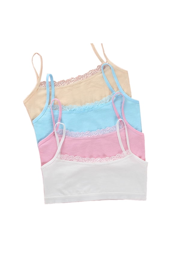 ✪ 4pcs/Lot Children's Breast Care Girl Bra Hipster Cotton Teens Teenage Underwear Summer Kids Lace Vest Young