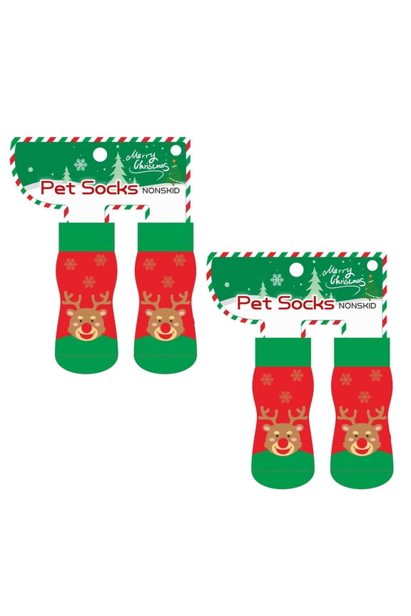 4pcs Lovely Pattern Dog Socks New Christmas Pet Sock Warmth Novelty Socks for Indoor/Outdoor Use