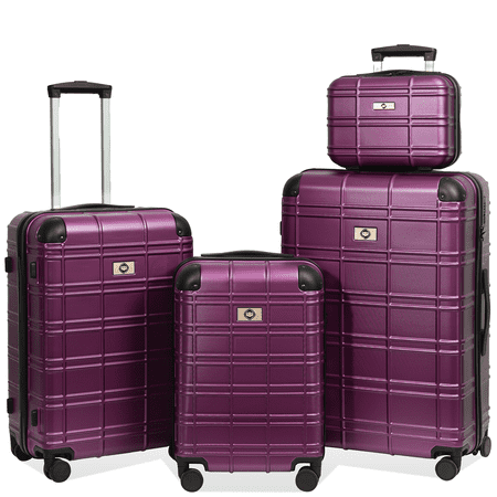 Speskiste 4 Piece Luggage Sets PC ABS Durable Suitcase Spinner Wheels TSA Lock (12/20/24/28) Purple