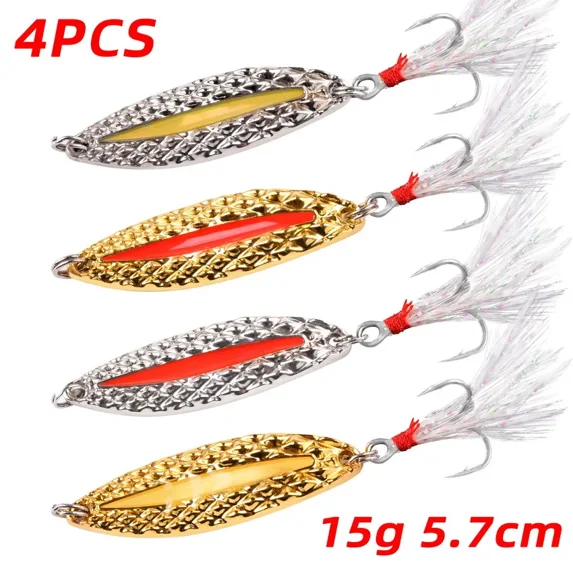 4pcs Luminous Metal Fishing Lure Spoon 2.5g 5g 7g 10g 15g 20g Gold/Silver Fish Bait Spinner Spoon Hard Lures Fishing Tackle