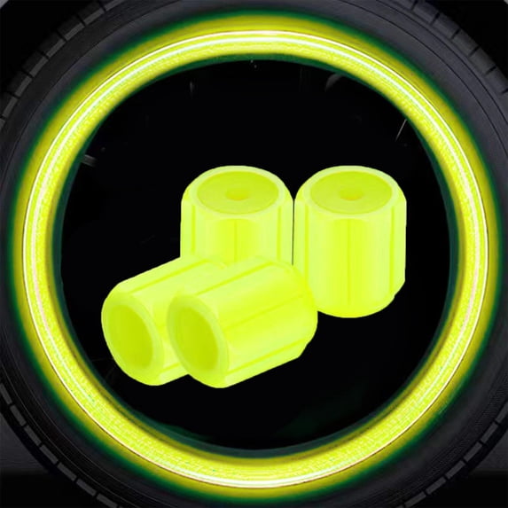 4pcs Luminous Valve Caps, Night Glowing Fluorescent Tire Wheel Hub Covers for Cars, Motorcycles, Bicycles, Easy Hand Installation, Yellow