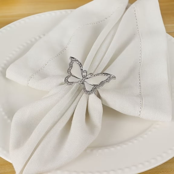 4pcs Luxury Butterfly Rhinestone Napkin Rings for Elegant Table Settings - Perfect for Weddings, Birthday Parties, and Restaurants