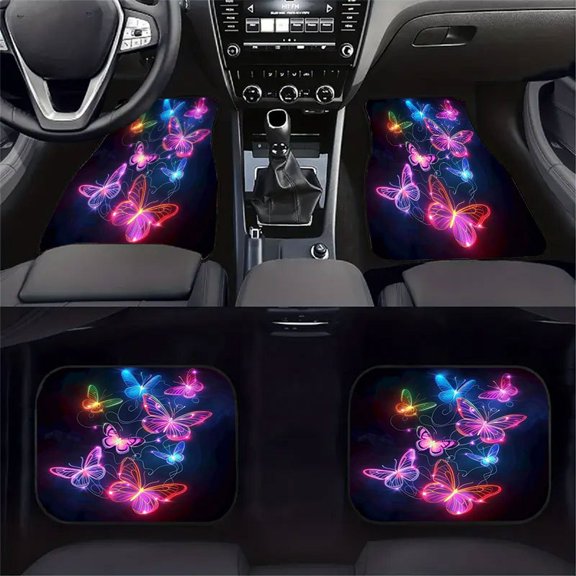 4pcs Luxury Crystal Velvet Car Floor Mats Compatible for Most Vehicles - Elegant Butterfly- Non-Slip Driver/Passenger/Rear/Trunk Floor Liners, Easy Clean Soft Floor Mats, Auto Interior (Ideal Gift)