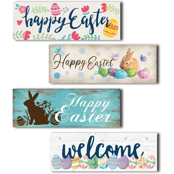 4pcs MDF Hanging Board Wall Decorations with Hooks 50x140x10mm Easter Theme Pattern
