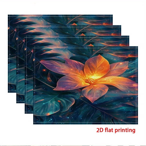 4pcs Magical Bloom Night Garden Placemats - Turquoise Blue & Burgundy Floral Table s, for Dining Table, Kitchen, Party, Indoor, Holiday, Dinner Parties And Home Decor (Table Mats) 12X18 Inch