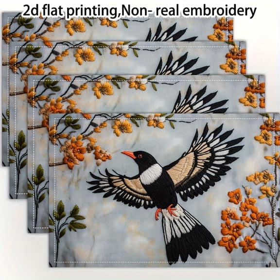4pcs,Magpie placemats, fashion print pattern table mat, for dining table, kitchen, party, indoor, holiday, dinner parties and home decor (table mats) 12x18 Inch