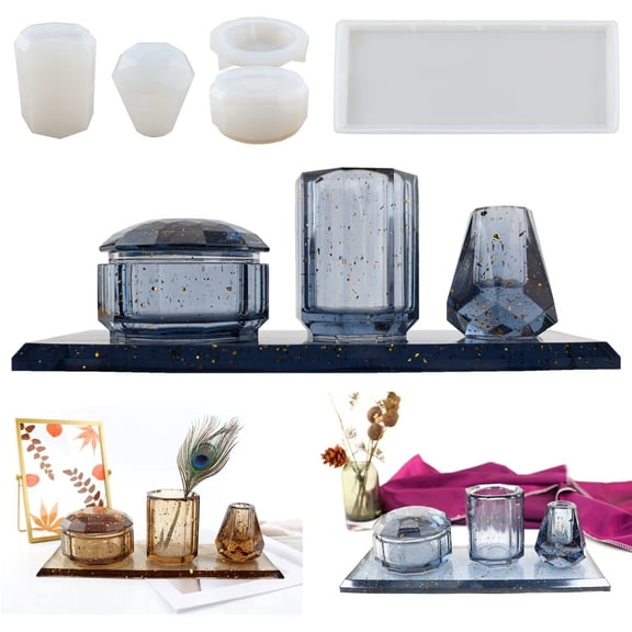 4pcs Makeup Organizers Storage Box Silicone Mold Pen Holder Resin Vase Craft DIY Tool