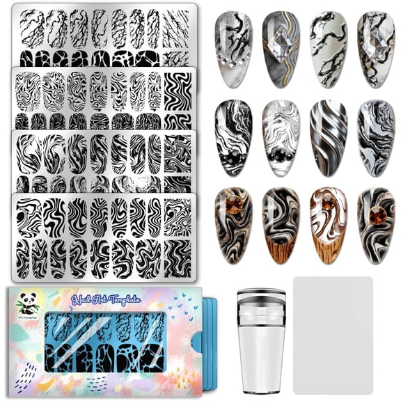 4pcs Marble Texture Nail Stamping Plate Wave Stripe Nail Art Stamper French Line Nails Art Plates Stone Cracked Nails Design Stamp