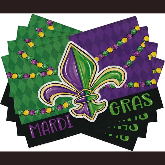 4pcs Mardi Gras Carnival Placemats Table Mats Durable Washable Rustic Linen Vintage Placemats for Home Dinner Party Camping Wedding Table Decoration 12 x 18 Inch