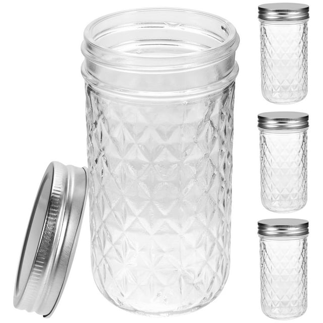 4pcs Mason Jars with Lids Glass Bottles Jam Storage Jars Honey Sealed