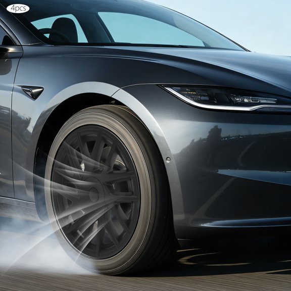 4pcs Matte Black ABS+PC 18in Hubcap for 2023-2026 Tesla Model 3 Aerodynamic Design of Full Coverage Blade Wheel Decorative Cover