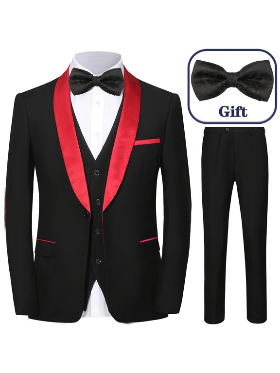 4pcs Men Suit Blazer Jacket Vest Pants Bow Shawl Collar Flap Pockets for Wedding Cocktail Prom Groomsmen Clothing Classic Stylish Elegant Formal Attire