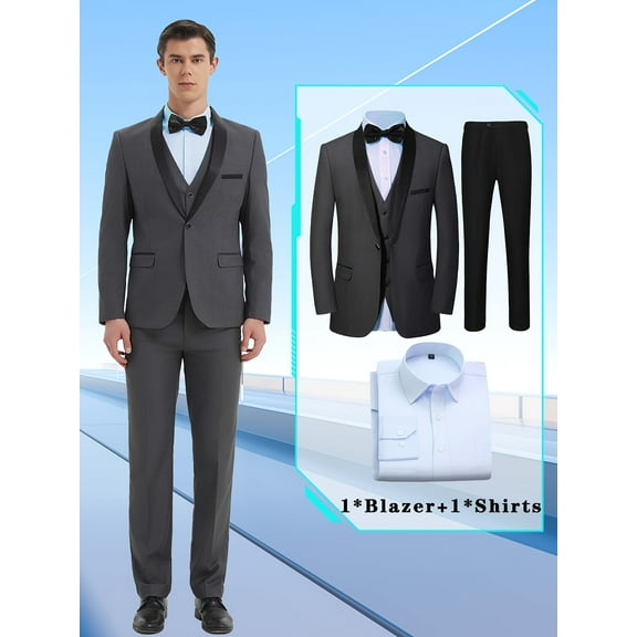 4pcs Men Suit Tuxedo Vest Pants Blue Shirt Shawl Collar Single Breasted One Button Flap Pockets for Wedding Party Groom Groomsmen Men Formal Attire