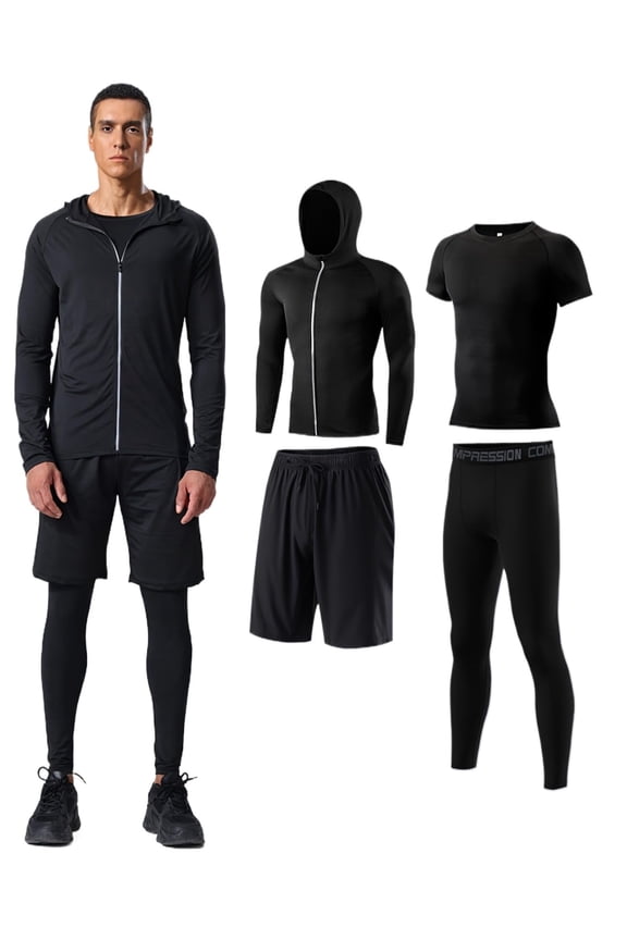 4pcs Men's High Elasticity Quick Dry Breathable Fitness Suit, Slim Fit Running Cycling Base Layer Set