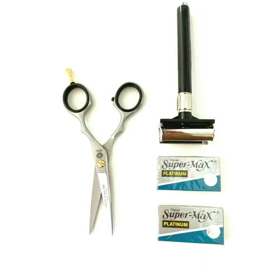 4pcs Mens Old Fashion Safety Razor PLUS Professional Scissors Shaving Grooming
