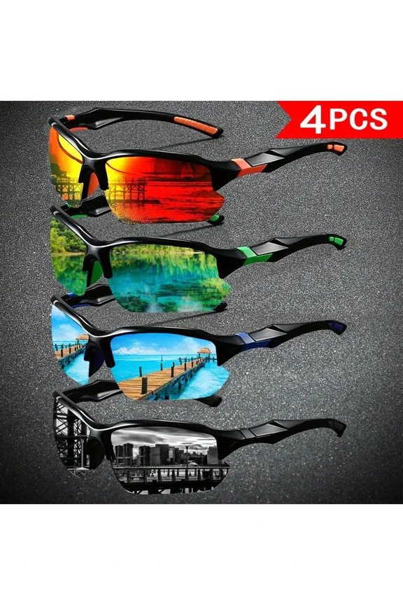 4pcs Men's Polarized Fashion Sports Glasses For Hiking, Fitness, Running, Driving, TAC High Definition Polarized Lens, Daily Leisure, Multi-Color Options