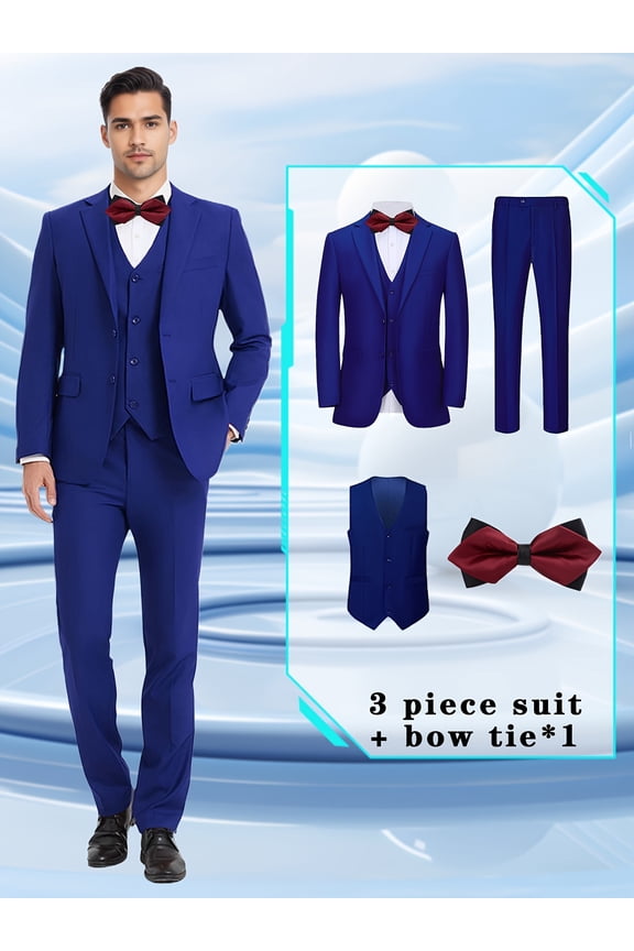 4pcs Men suit Tuxedo Vest Pants Bowtie Lapel Collar Solid Suit Formal Men Attire for Busniness Party Banquet Job Interview Classic Elegant Clothing