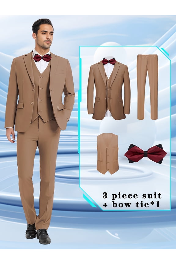 4pcs Men suit Tuxedo Vest Pants Bowtie Lapel Collar Solid Suit Formal Men Attire for Busniness Party Banquet Job Interview Classic Elegant Clothing