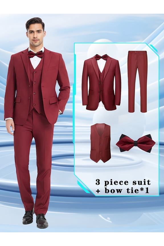 4pcs Men suit Tuxedo Vest Pants Bowtie Lapel Collar Solid Suit Formal Men Attire for Busniness Party Banquet Job Interview Classic Elegant Clothing