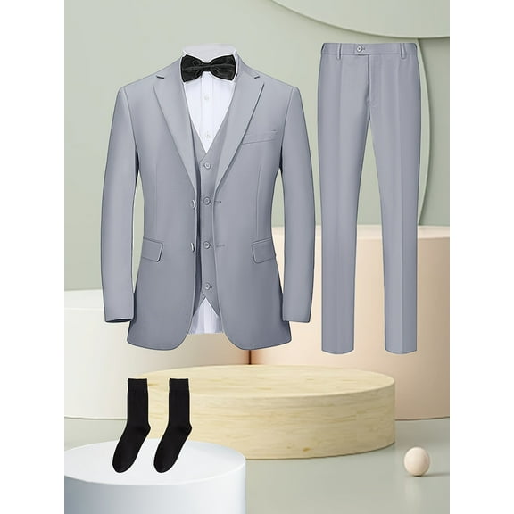4pcs Men suit Tuxedo Vest Pants Socks Lapel Collar Solid Suit Formal Men Attire for Busniness Party Banquet Job Interview Classic Elegant Clothing