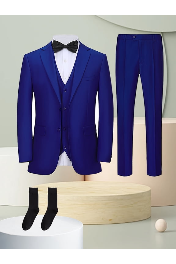 4pcs Men suit Tuxedo Vest Pants Socks Lapel Collar Solid Suit Formal Men Attire for Busniness Party Banquet Job Interview Classic Elegant Clothing