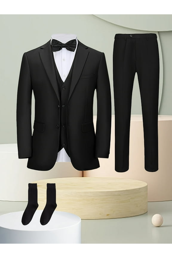 4pcs Men suit Tuxedo Vest Pants Socks Lapel Collar Solid Suit Formal Men Attire for Busniness Party Banquet Job Interview Classic Elegant Clothing