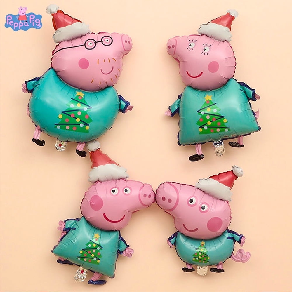 4pcs Merry Christmas Series Peppa George Mummy Daddy Pig Balloon Set Cute Cartoon Style Decoration Carnival Party Photo Props Party Supplies Christmas Birthday Gifts