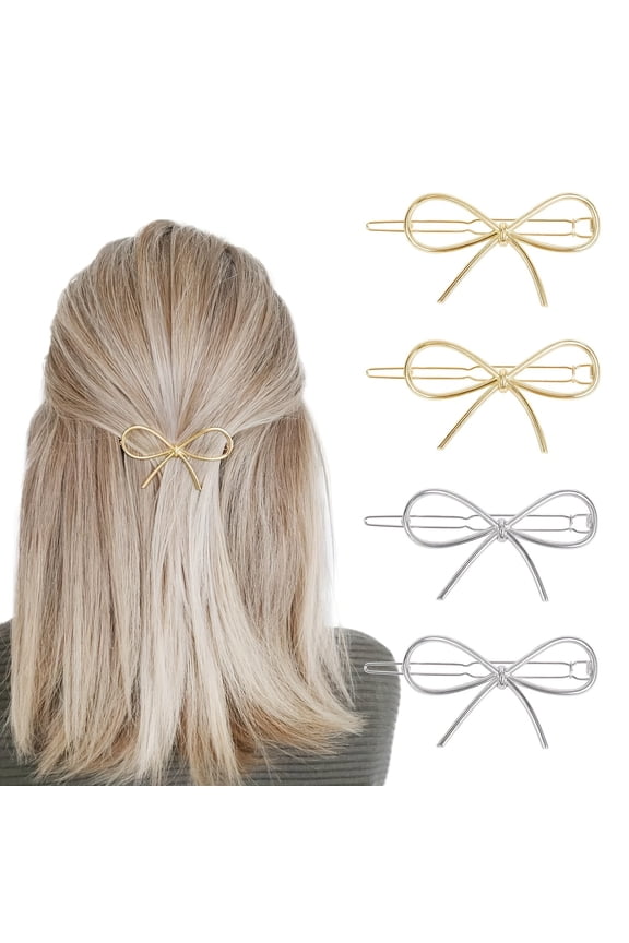 4pcs Metal Bow Hairpins Hair Clips for Women Girls Chic Bows Hairpins Barrettes Simple Hair Pin Stylish Hair Accessories Minimalist Bow Hair Pins Gift