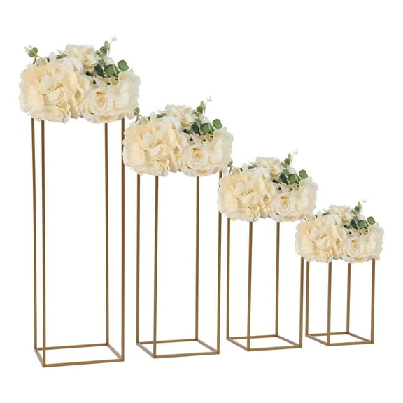 4pcs Metal Column Wedding Flower Stand Set, Carbon Steel Wedding Centerpieces for Party Decoration Gold