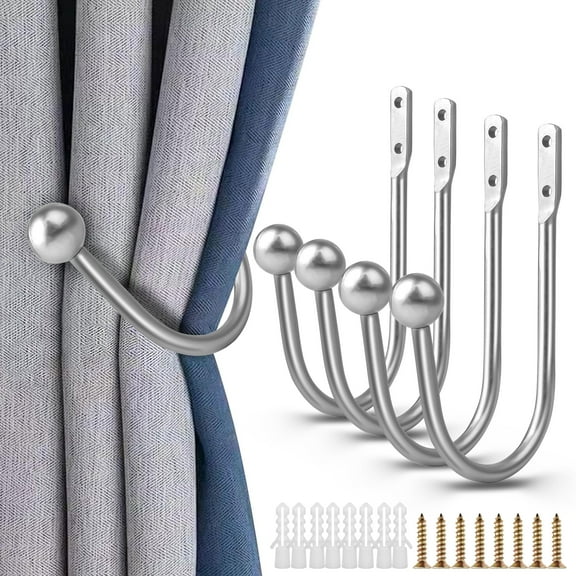 4pcs Metal Curtain Holdbacks, EEEkit Retro Ball Curtain Tieback Hanger Holder Hook with Screws, Silver