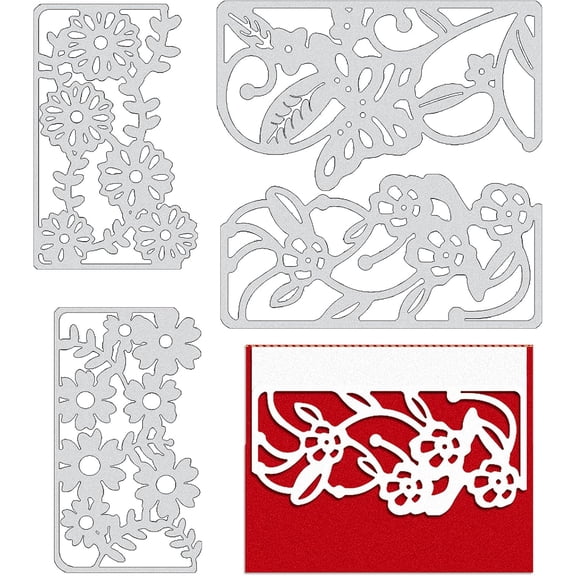 4pcs Metal Flower Frame Cutting Dies Wedding Invitation Stencil Template for DIY Scrapbooking Album Decorative Paper Card Making for DIY