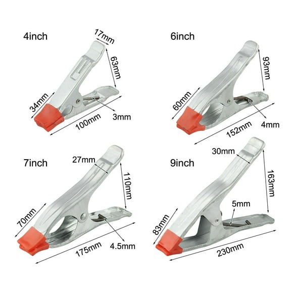 4pcs Metal Heavy Duty Spring Clamps Rubber Tips Tool Clips Grip Holder 4-9inch