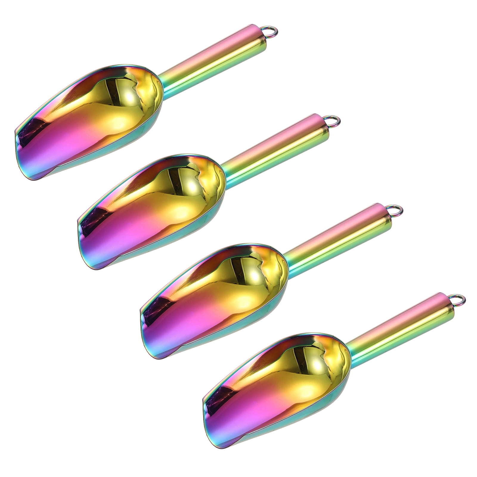 4pcs Metal Ice Scoop, 7.1" x 2.4"Stainless Steel Ice Scooper for Home Bar Use, Rainbow
