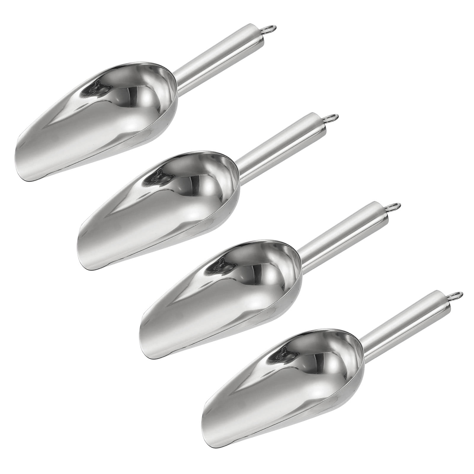 4pcs Metal Ice Scoop, 8.2" x 2.7"Stainless Steel Ice Scooper for Home Bar Use, Silver