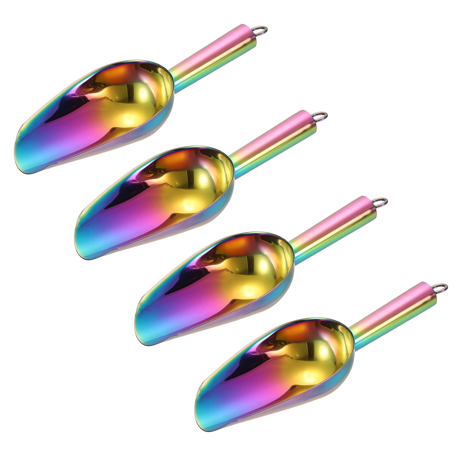 4pcs Metal Ice Scoop, 8.3 inch Stainless Steel Ice Scooper for Bar Use, Rainbow