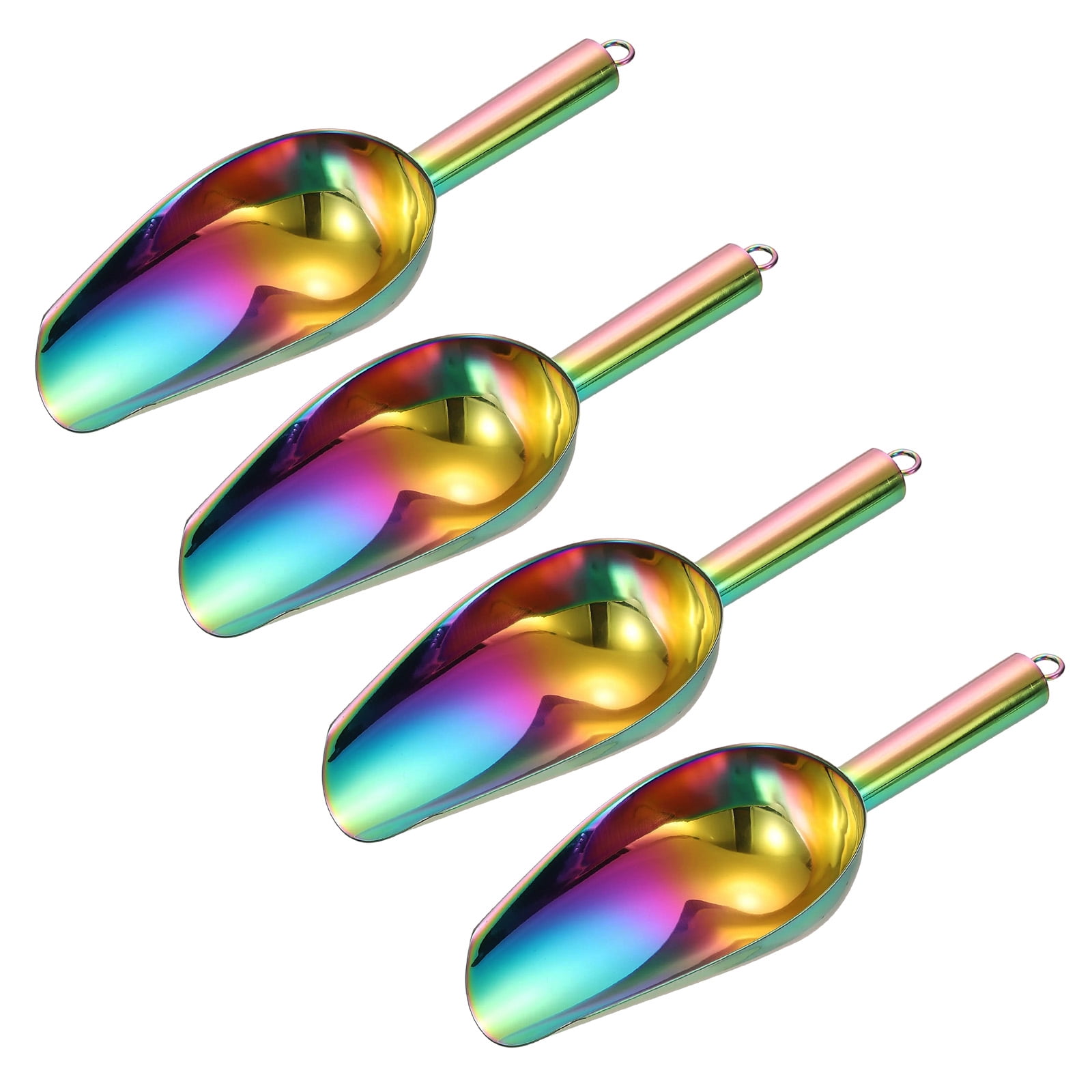 4pcs Metal Ice Scoop, 9.8 inch Stainless Steel Ice Scooper for Bar Use, Rainbow