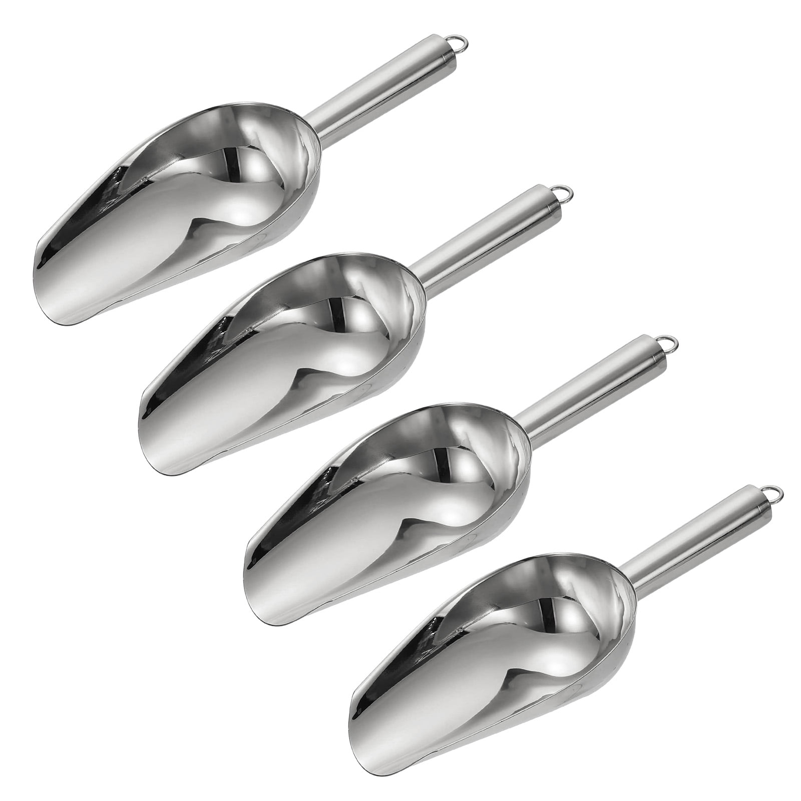 4pcs Metal Ice Scoop, 9.8" x 3.5"Stainless Steel Ice Scooper for Home Bar Use, Silver