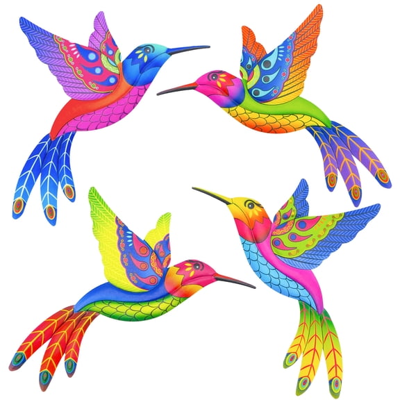 4pcs Metal Yard Art Cute Hummingbird Wall Decor Garden Decor for Outside Hanging Decor 3D Birds Metal Wall Art for Garden Fence Balcony Living Room Patio Decorations