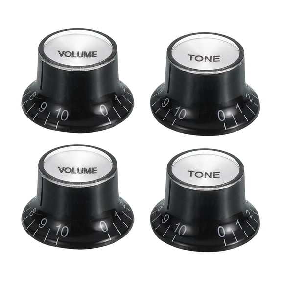4pcs Metric Top Hat Bell Knobs, Control Guitar Knobs, Black with Silver Top