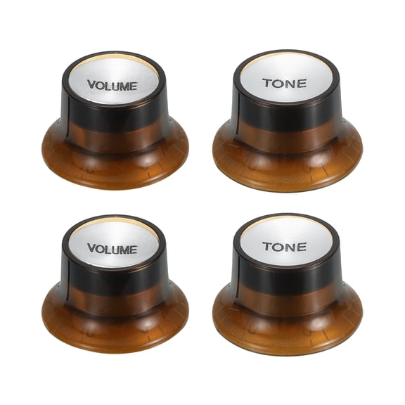 4pcs Metric Top Hat Bell Knobs, Control Guitar Knobs, Brown with Silver Top