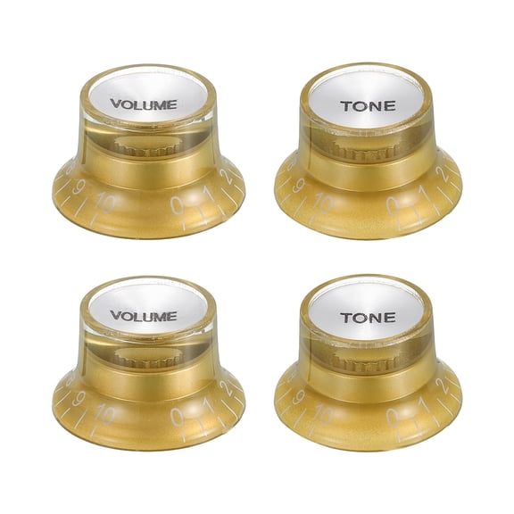 4pcs Metric Top Hat Bell Knobs, Control Guitar Knobs, Gold with Silver Top