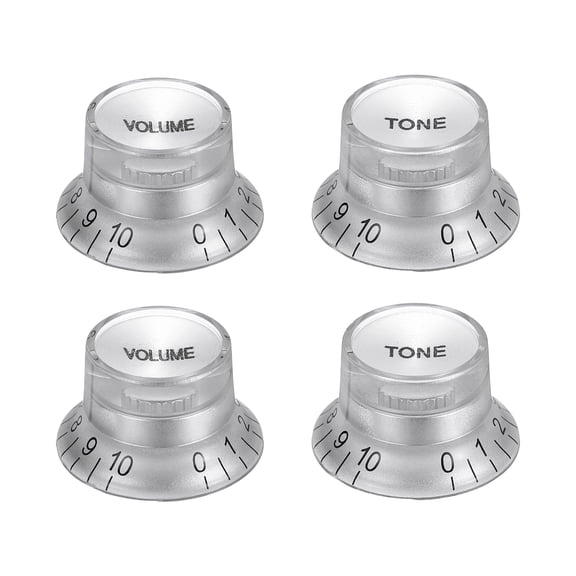4pcs Metric Top Hat Bell Knobs, Control Guitar Knobs, Silver with Silver Top