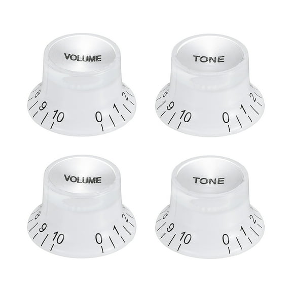 4pcs Metric Top Hat Bell Knobs, Control Guitar Knobs, White with Silver Top